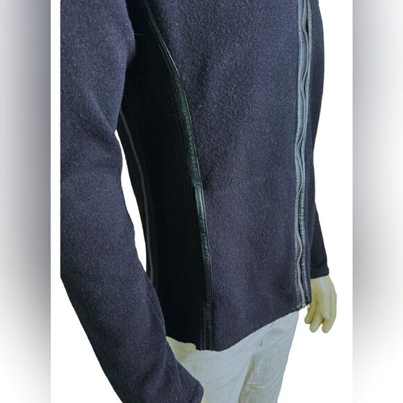 Armani Exchange Zip-up Bomber Silhouette Mock Neck Sweater w/Leather Trim Sz L - Picture 3 of 9